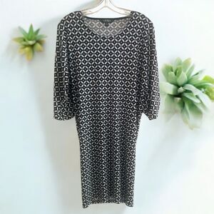 Lauren Ralph Lauren Shift Dress XS Geometric Print Blue Black Slit Sleeves